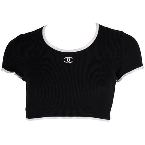 black chanel crop top|chanel denim top.